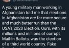 انتخابات در افغانستان بسیار بهتر و امن‌تر از انتخابات ٢٠٢٠ امریکاست